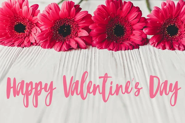 Cartel Texto Del Día San Valentín Sobre Gerberas Rosadas Sobre — Foto de Stock
