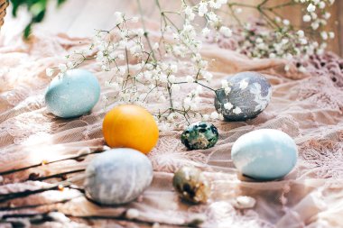 Mutlu Paskalyalar, mevsim Selam. Bahar ile şık Paskalya yumurtaları