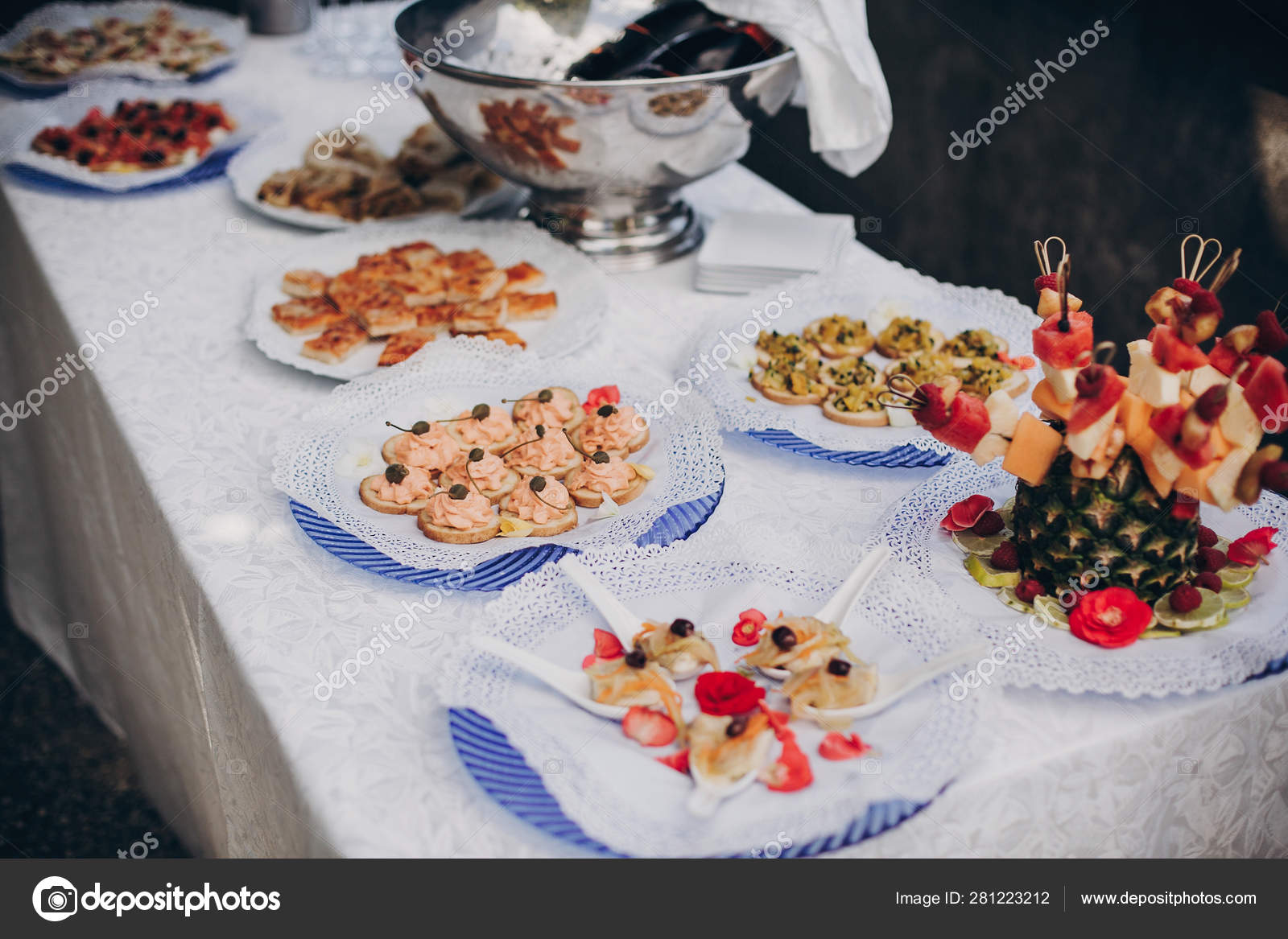 Delicious Italian Appetizers On Table At Wedding Reception Outdo