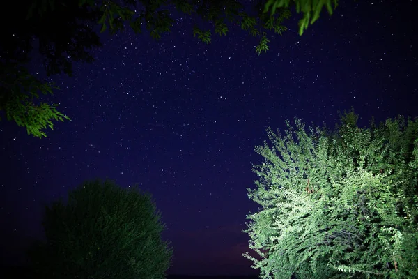 Verbazingwekkende Sterrennacht hemel met Melkweg en vallende sterren boven — Stockfoto