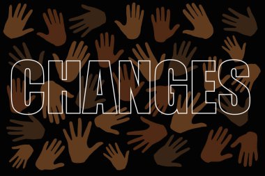 Black lives matter movement. Start the changes and stop racism. Many hands on dark background standing up for equal rights. Protests against racism. Modern vector in flat style clipart
