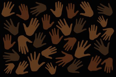 Many hands on dark background, stop racism. Black lives matter. Interracial community unity. Protests against racism in America. Modern vector in flat style. New movement on the rise clipart