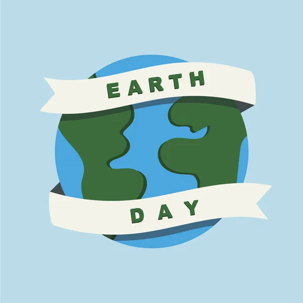 Earth Day Planet Earth Ribbon Earth Day Text Simple Hand — Stock Vector