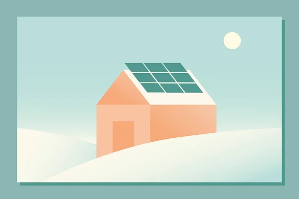 Casa Campo Con Paneles Solares Techo Sol Cielo Moderna Ilustración — Vector de stock