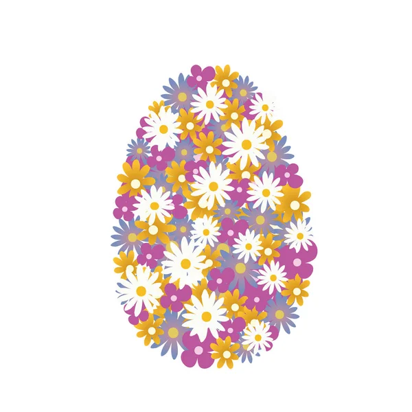 Paasei Kleurrijke Bloemenpaaseieren Gemaakt Van Heldere Bloeiende Lentebloemen Geïsoleerd Wit — Stockvector