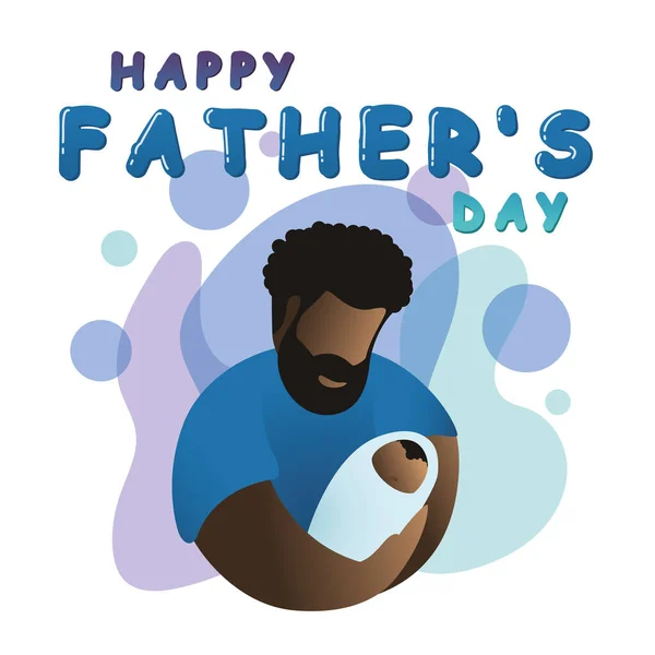 幸せな父の日 お父さんは抱っこし 彼の赤ちゃん 父親の概念を抱いています グリーティングカード 白い背景に幸せな父親の日のレタリング フラットミニマリズムスタイルの現代的なベクトル — ストックベクタ