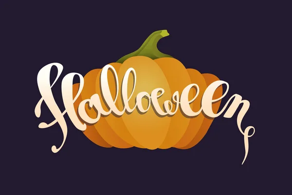 Halloween Lettering Pumpkin Dark Background Modern Vector Flat Style Stylish — Stock Vector