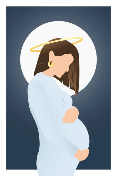 Stylish Pregnant Woman Nimbus Hugging Her Belly Baby Blue Background — Stock Vector