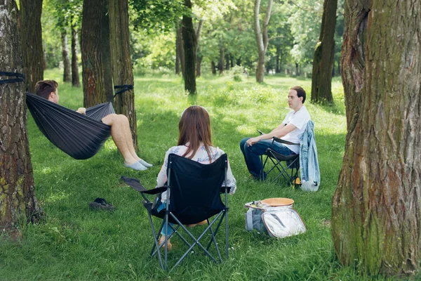 Small Group People Enjoying Conversation Picnic Accordance Social Distancing Summer — Stock Photo, Image