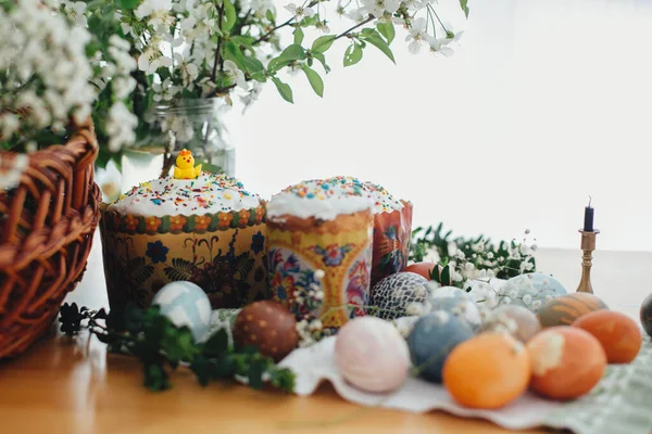 Nourriture Traditionnelle Pâques Sur Table Rustique Gâteau Pâques Fait Maison — Photo