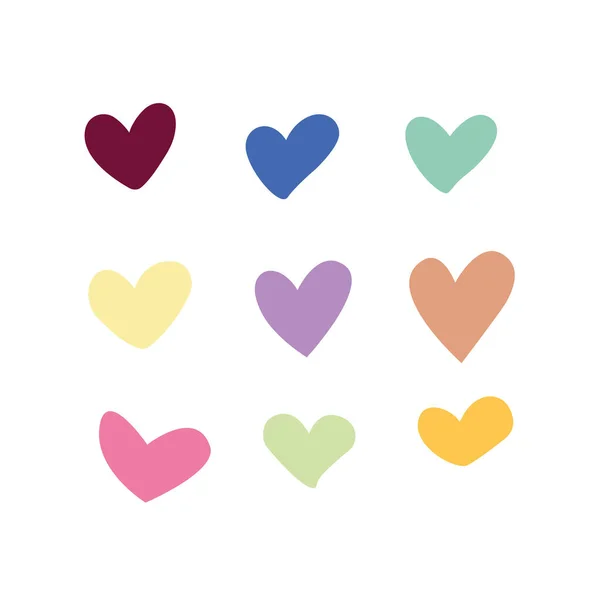 Kleurrijke Harten Illustratie Set Van Schattige Hand Getekend Kleurrijke Harten — Stockvector
