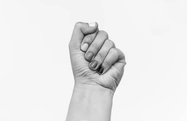 Protesta Puño Femenino Protestando Foto Blanco Negro Mano Femenina Levantada — Foto de Stock