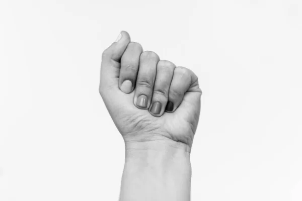 Протест Женский Кулак Протестует Черно Белое Фото Женская Рука Поднята — стоковое фото