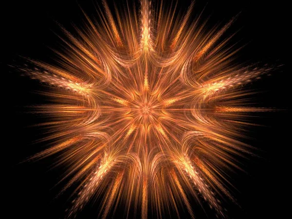 Fraktal keskin ışınları, siyah bir arka plan ile bir çok ışın ateşli sarı yıldız şeklinde