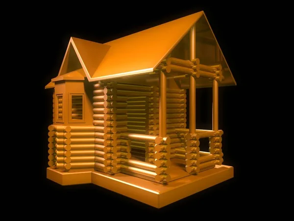 bir cumba ile günlük ev 3D render altın veya bakır, siyah bir zemin üzerine benzeyen malzemeden yapılmış