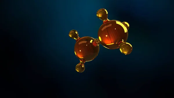 3D απεικόνιση απόδοσης γυαλί μοντέλο μόριο. Μόριο του πετρελαίου. Έννοια της δομής μοντέλο κινητήρα πετρελαίου ή αερίου — Φωτογραφία Αρχείου