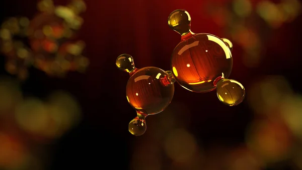 Illustrazione di rendering 3d del modello di molecola di vetro. Molecola di olio. Concetto di modello di struttura olio motore o gas — Foto Stock