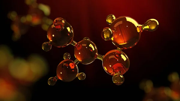 3d representación ilustración del modelo de molécula de vidrio. Molécula de aceite. Concepto de modelo de estructura aceite de motor o gas — Foto de Stock