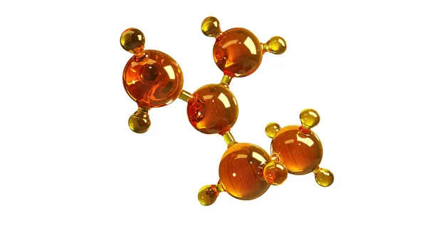 3d renderização ilustração de modelo de molécula de vidro. Molécula de óleo. Conceito do modelo de estrutura óleo do motor ou gás isolado sobre branco — Fotografia de Stock
