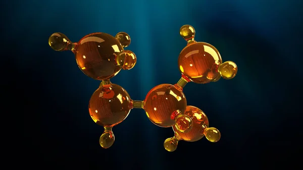 3d. 玻璃分子模型的渲染图解。油分子。结构模型马达油或气的概念 — 图库照片