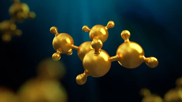 3D απεικόνιση του αφηρημένο μόριο χρυσό μεταλλικό φόντο — Φωτογραφία Αρχείου