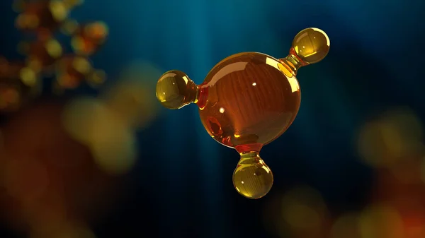 3d. 玻璃分子模型的渲染图解。油分子。结构模型马达油或气的概念 — 图库照片