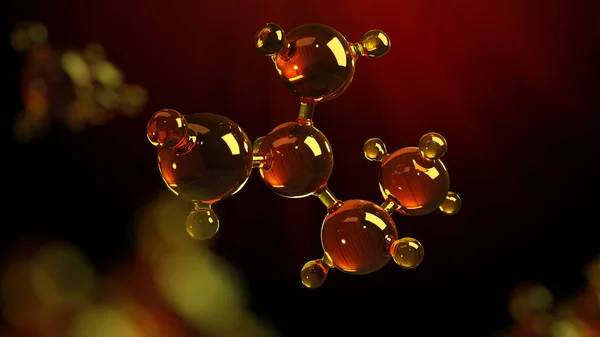 3D απεικόνιση απόδοσης γυαλί μοντέλο μόριο. Μόριο του πετρελαίου. Έννοια της δομής μοντέλο κινητήρα πετρελαίου ή αερίου — Φωτογραφία Αρχείου