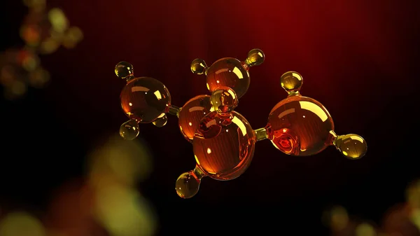 3d representación ilustración del modelo de molécula de vidrio. Molécula de aceite. Concepto de modelo de estructura aceite de motor o gas — Foto de Stock