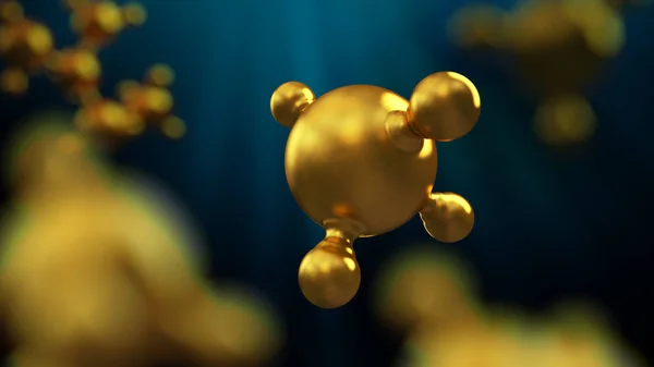 3D-Illustration des abstrakten Goldmetall-Moleküls Hintergrund. — Stockfoto