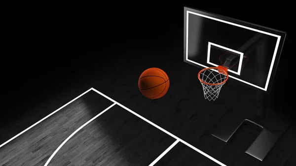 Ilustración 3D del aro de baloncesto en una arena de baloncesto profesional . — Foto de Stock