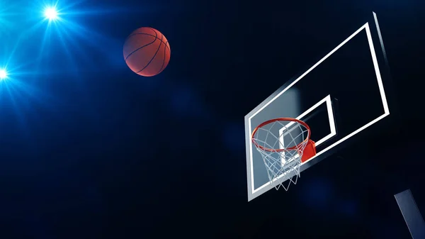 Illustrazione 3D del cerchio da basket in un'arena da basket professionale . — Foto Stock