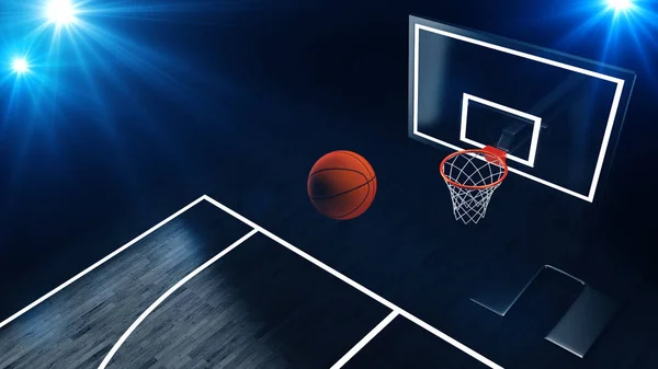 Illustrazione 3D del cerchio da basket in un'arena da basket professionale . — Foto Stock