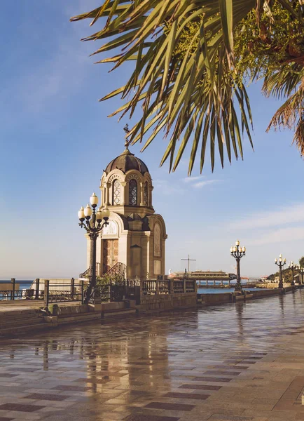 Chapel on the wet embankment of the morning spring Yalta.Crimea.