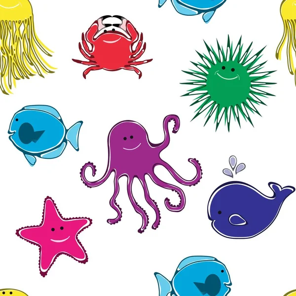 Vzor Bezešvé Světlé Mořských Živočichů Pro Baby Vektorové Ilustrace Stock Ilustrace