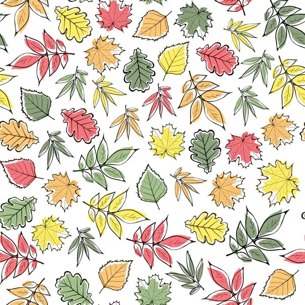 カラフルな葉 ベクター グラフィックとのシームレスなパターン — ストックベクタ