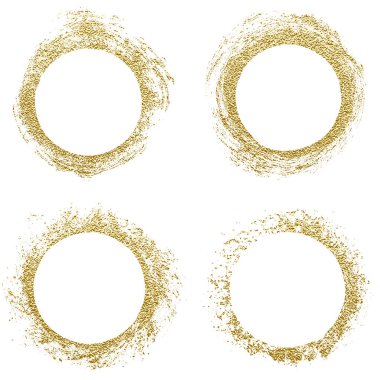 Yuvarlak altın kenar çerçevelemek. Soyut El şekilleri, tasarım öğeleri kabataslak. Altın glitter damgası. Vektör çizim.