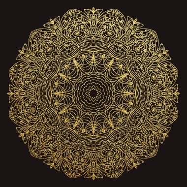 Dekoratif mandala. Altın vektör çizim. Anahat çizme. Süslü line sanat öğesi. Düğün davetiyeleri, tebrik kartları için süs çiçek desenli.
