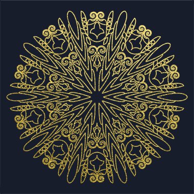 Dekoratif mandala. Altın vektör çizim. Anahat çizme. Süslü line sanat öğesi. Düğün davetiyeleri, tebrik kartları için süs çiçek desenli.