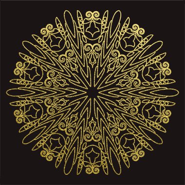 Dekoratif mandala. Altın vektör çizim. Anahat çizme. Süslü line sanat öğesi. Düğün davetiyeleri, tebrik kartları için süs çiçek desenli.