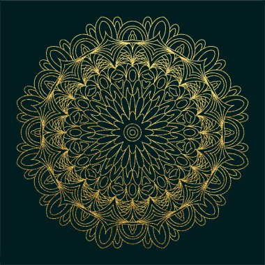 Dekoratif mandala. Altın vektör çizim. Anahat çizme. Süslü line sanat öğesi. Düğün davetiyeleri, tebrik kartları için süs çiçek desenli.