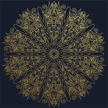Dekoratif mandala. Altın vektör çizim. Anahat çizme. Süslü line sanat öğesi. Düğün davetiyeleri, tebrik kartları için süs çiçek desenli.