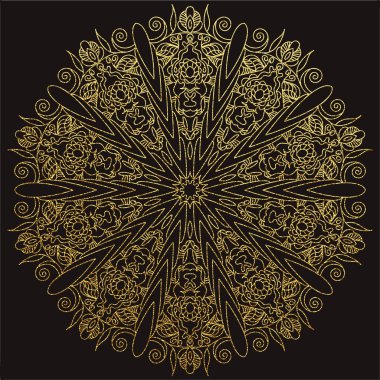 Dekoratif mandala. Altın vektör çizim. Anahat çizme. Süslü line sanat öğesi. Düğün davetiyeleri, tebrik kartları için süs çiçek desenli.
