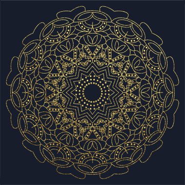 Dekoratif mandala. Altın vektör çizim. Anahat çizme. Süslü line sanat öğesi. Düğün davetiyeleri, tebrik kartları için süs çiçek desenli.