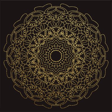 Dekoratif mandala. Altın vektör çizim. Anahat çizme. Süslü line sanat öğesi. Düğün davetiyeleri, tebrik kartları için süs çiçek desenli.