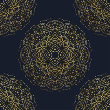 Dekoratif mandala. Altın vektör çizim. Anahat çizme. Süslü line sanat öğesi. Düğün davetiyeleri, tebrik kartları için süs çiçek desenli.