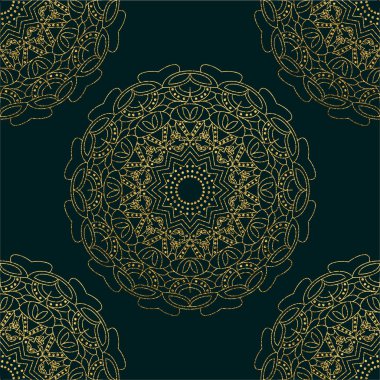Dekoratif mandala. Altın vektör çizim. Anahat çizme. Süslü line sanat öğesi. Düğün davetiyeleri, tebrik kartları için süs çiçek desenli.