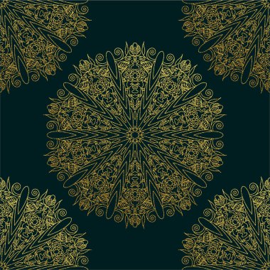 Dekoratif mandala. Altın vektör çizim. Anahat çizme. Süslü line sanat öğesi. Düğün davetiyeleri, tebrik kartları için süs çiçek desenli.