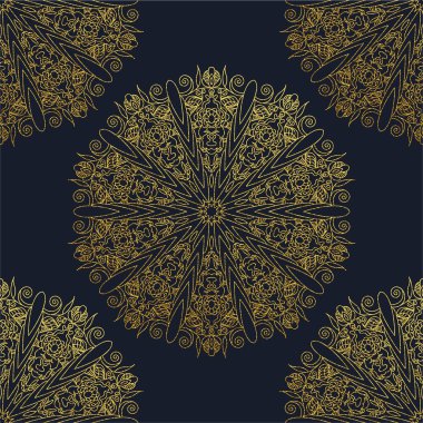 Dekoratif mandala. Altın vektör çizim. Anahat çizme. Süslü line sanat öğesi. Düğün davetiyeleri, tebrik kartları için süs çiçek desenli.