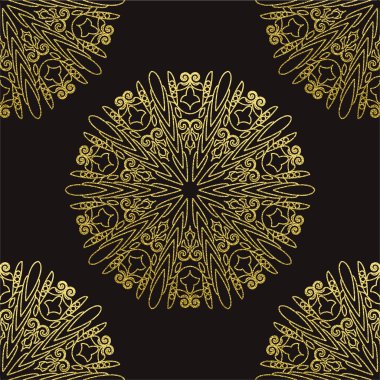 Dekoratif mandala. Altın vektör çizim. Anahat çizme. Süslü line sanat öğesi. Düğün davetiyeleri, tebrik kartları için süs çiçek desenli.