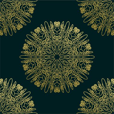 Dekoratif mandala. Altın vektör çizim. Anahat çizme. Süslü line sanat öğesi. Düğün davetiyeleri, tebrik kartları için süs çiçek desenli.